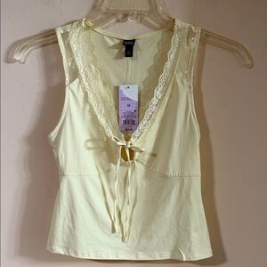 Wild Fable Tank Top Women’s XS Yellow Lace Trim Bow Cami Stretch Sleeveless…10